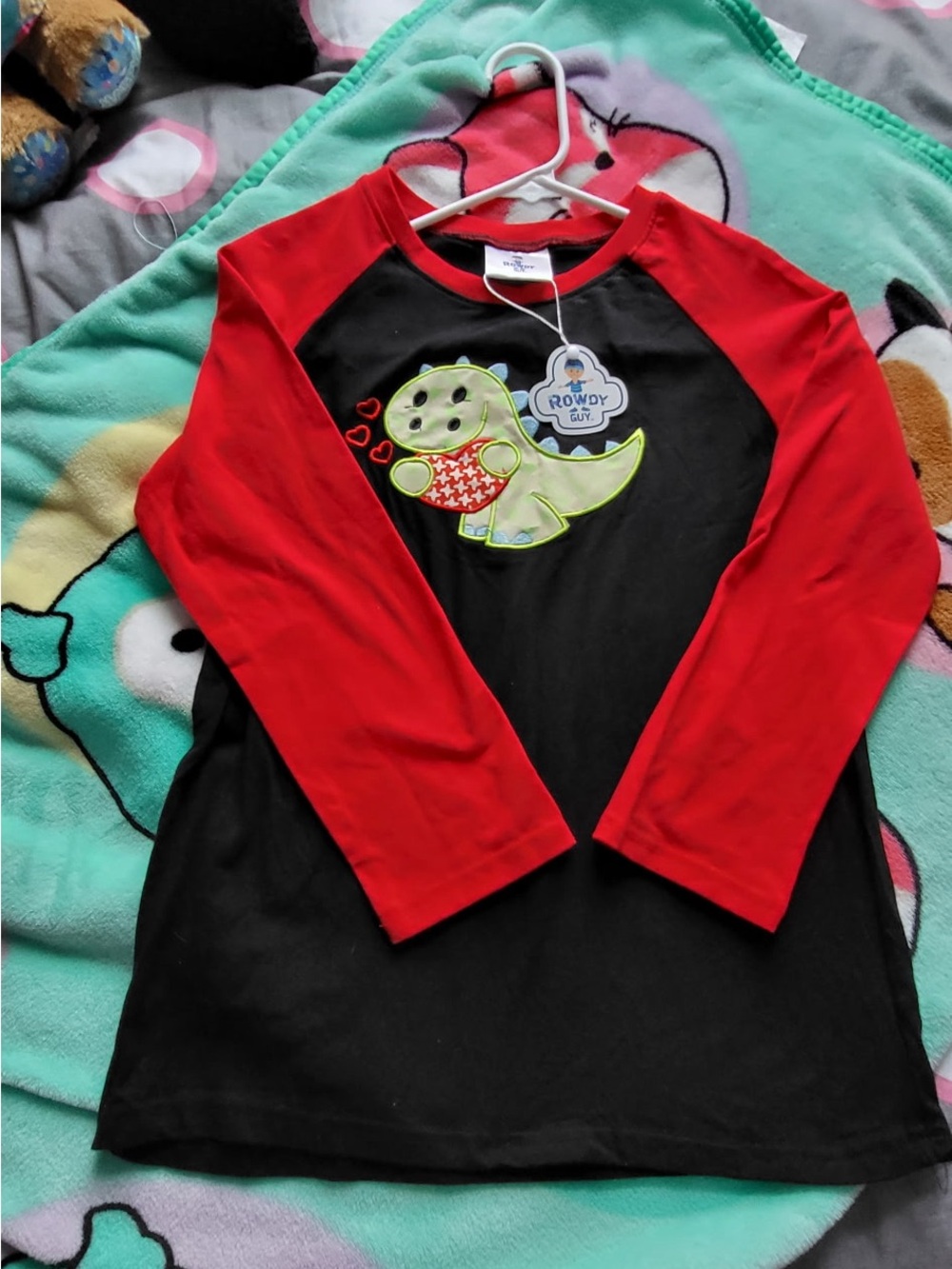 Rowdy Sprout Black & Red Dino Long-Sleeve Tee